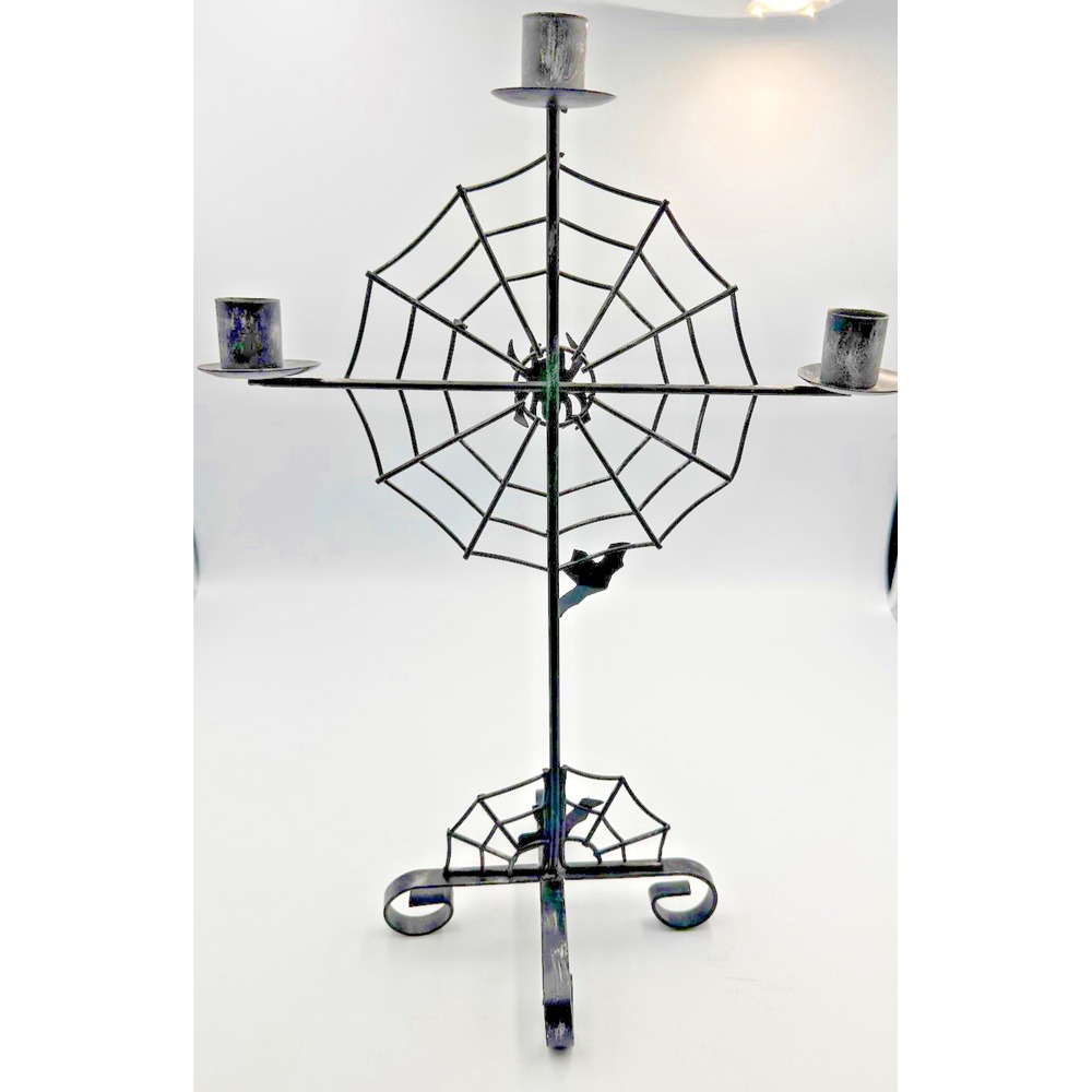 Halloween Candle Holder‎ Candleobra Bats Spiderweb 17 tall x 12 wide 6 base